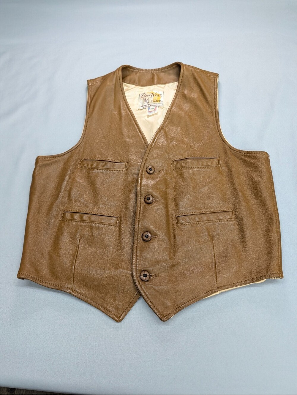 Vintage DeerWear Deerskin Leather Vest 40 Brown USA Made